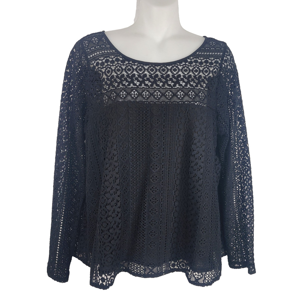 Hollister Womens Crochet Lace Top Sheer Long Sleeve Tassel Tie Back M Festival
